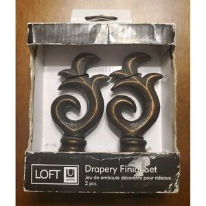 Umbra Drapery Decorative Curtain Finials Scroll Bronze Metal Heavy Set of 2